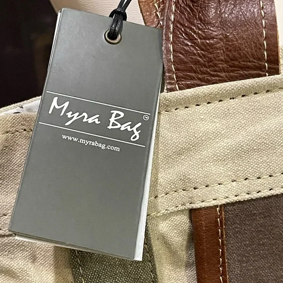 Myra Bag Vintage Style Canvas and Leather Army Tote Bag - Picture 3 of 7
